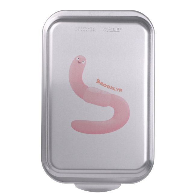 Cute happy pink earthworm cartoon cake pan (Front Vertical)