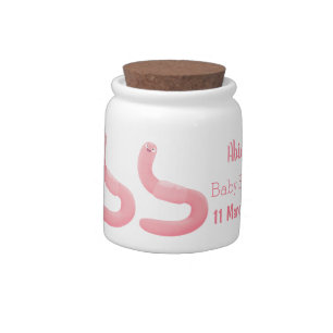 Cute happy pink earthworm cartoon candy jar