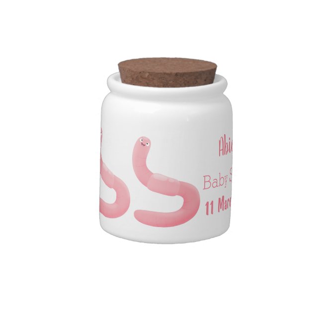 Cute happy pink earthworm cartoon candy jar (Left)