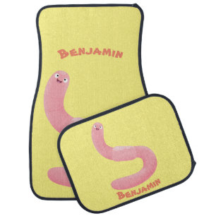 Cute happy pink earthworm cartoon  car floor mat
