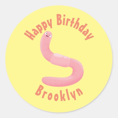 Cute happy pink earthworm cartoon classic round st classic round sticker