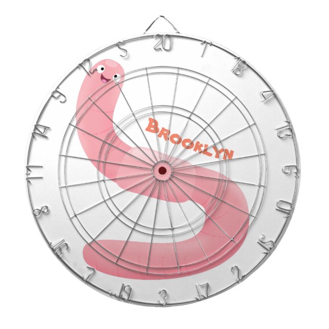 Cute happy pink earthworm cartoon dart board (Front)