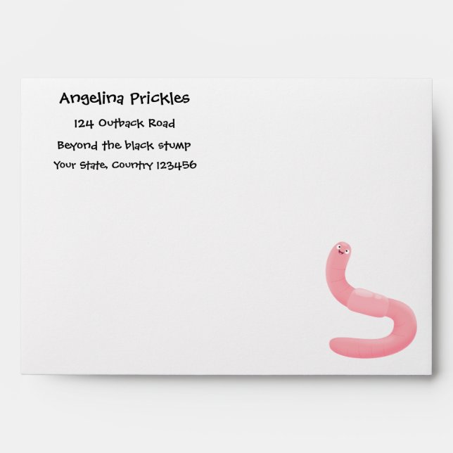 Cute happy pink earthworm cartoon envelope (Front)
