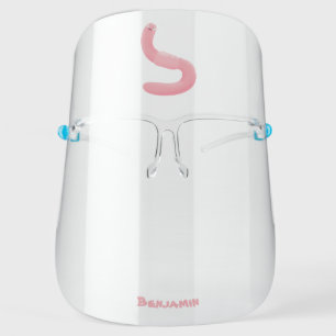 Cute happy pink earthworm cartoon face shield