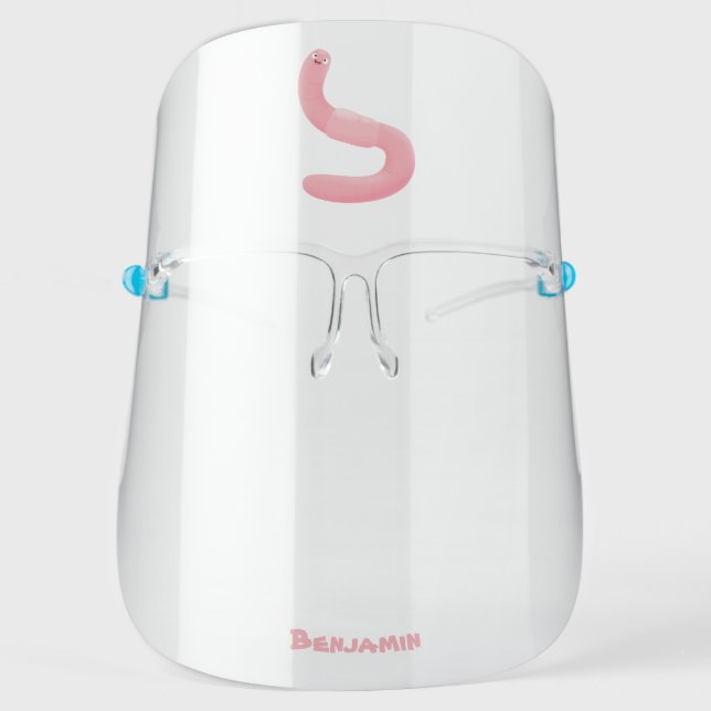 Cute happy pink earthworm cartoon  face shield (Front)