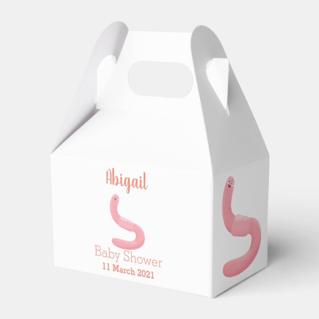 Cute happy pink earthworm cartoon favor boxes (Front Side)