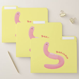 Cute happy pink earthworm cartoon file folder