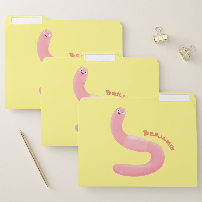 Cute happy pink earthworm cartoon file folder (Set)