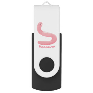Cute happy pink earthworm cartoon flash drive
