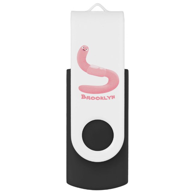 Cute happy pink earthworm cartoon flash drive (Front Vertical)