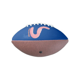 Cute happy pink earthworm cartoon football