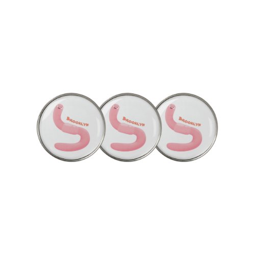 Cute happy pink earthworm cartoon golf ball marker