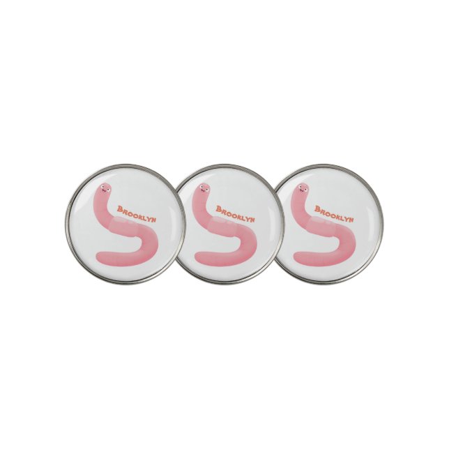 Cute happy pink earthworm cartoon golf ball marker (3 Up)