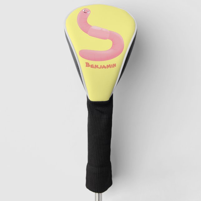 Cute happy pink earthworm cartoon golf head cover (Front)