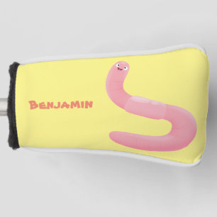 Cute happy pink earthworm cartoon golf head cover