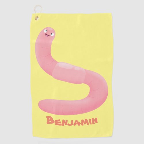 Cute happy pink earthworm cartoon golf towel