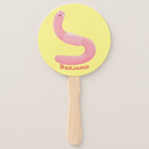 Cute happy pink earthworm cartoon hand fan