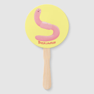 Cute happy pink earthworm cartoon hand fan