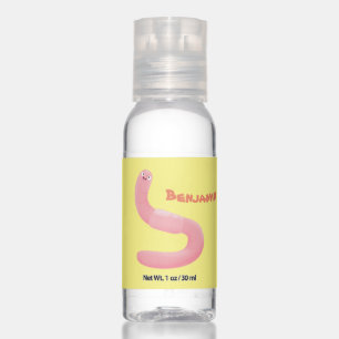 Cute happy pink earthworm cartoon hand sanitizer