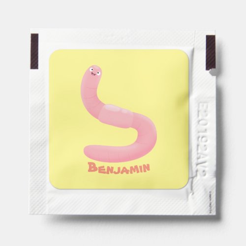 Cute happy pink earthworm cartoon hand sanitizer packet