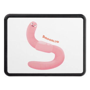 Cute happy pink earthworm cartoon hitch cover