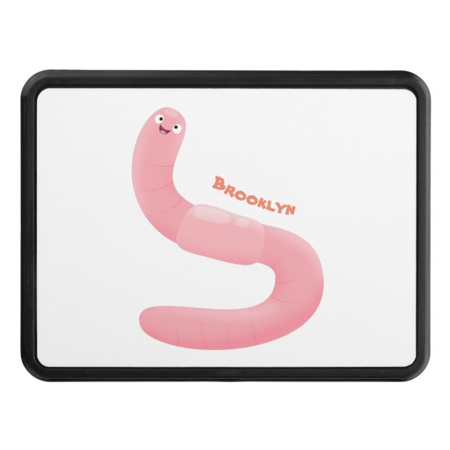 Cute happy pink earthworm cartoon hitch cover (Front)