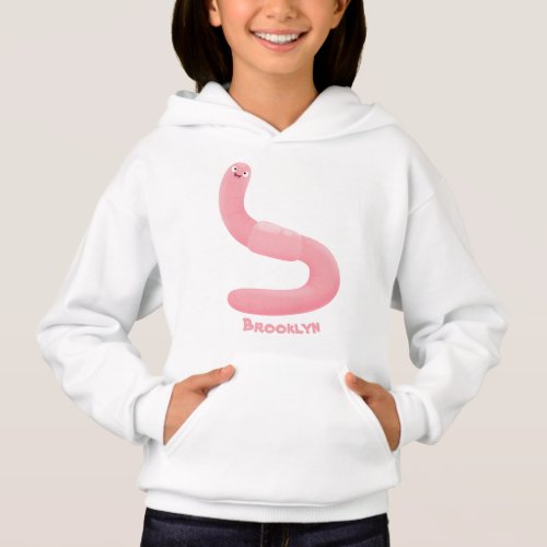 Cute happy pink earthworm cartoon hoodie