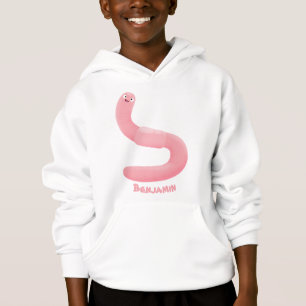 Cute happy pink earthworm cartoon hoodie