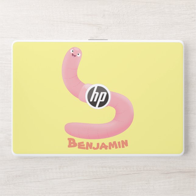 Cute happy pink earthworm cartoon HP laptop skin (Front)