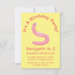 Cute happy pink earthworm cartoon invitation