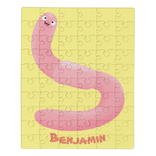 Cute happy pink earthworm cartoon jigsaw puzzle