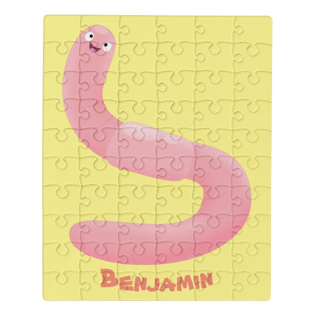 Cute happy pink earthworm cartoon jigsaw puzzle (Puzzle Vertical)