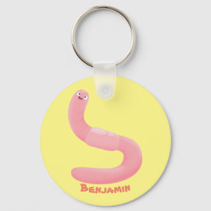Cute happy pink earthworm cartoon keychain