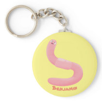 Cute happy pink earthworm cartoon keychain