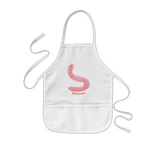 Cute happy pink earthworm cartoon kids' apron