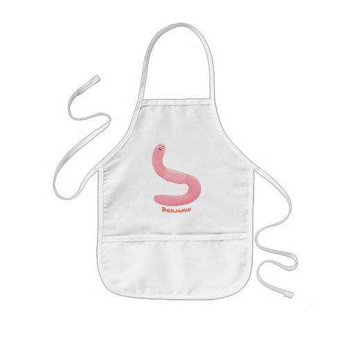 Cute happy pink earthworm cartoon kids apron