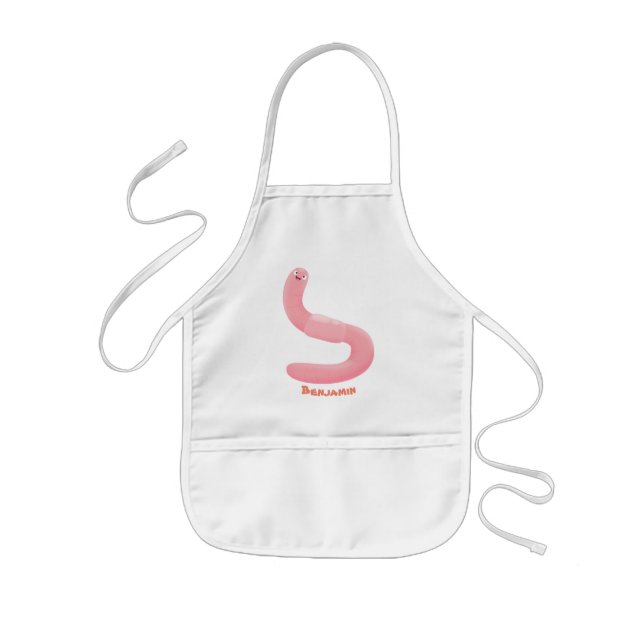Cute happy pink earthworm cartoon kids' apron (Front)