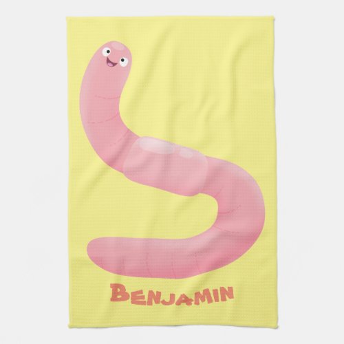 Cute happy pink earthworm cartoon kitchen towel