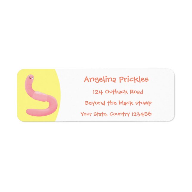 Cute happy pink earthworm cartoon label (Front)