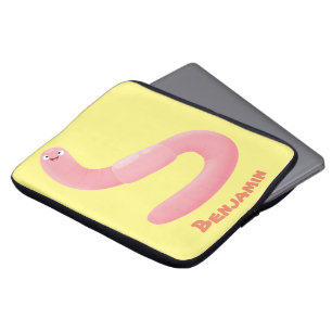Cute happy pink earthworm cartoon laptop sleeve