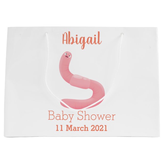Cute happy pink earthworm cartoon large gift bag (Front)