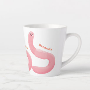 Cute happy pink earthworm cartoon latte mug