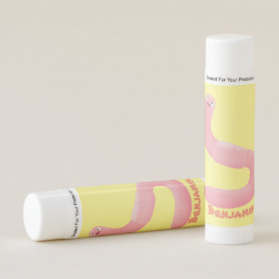 Cute happy pink earthworm cartoon lip balm