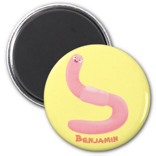 Cute happy pink earthworm cartoon magnet