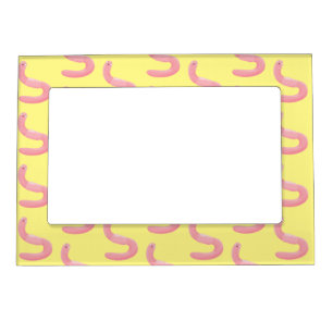 Cute happy pink earthworm cartoon magnetic frame