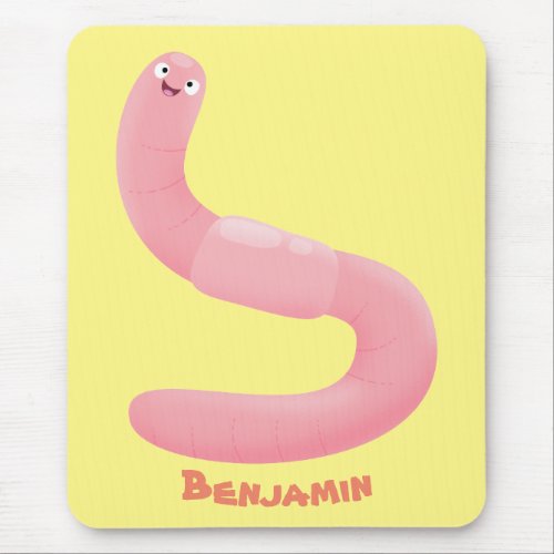 Cute happy pink earthworm cartoon mouse pad