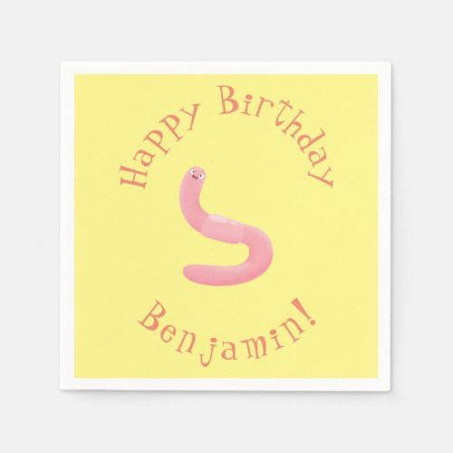 Cute happy pink earthworm cartoon napkins