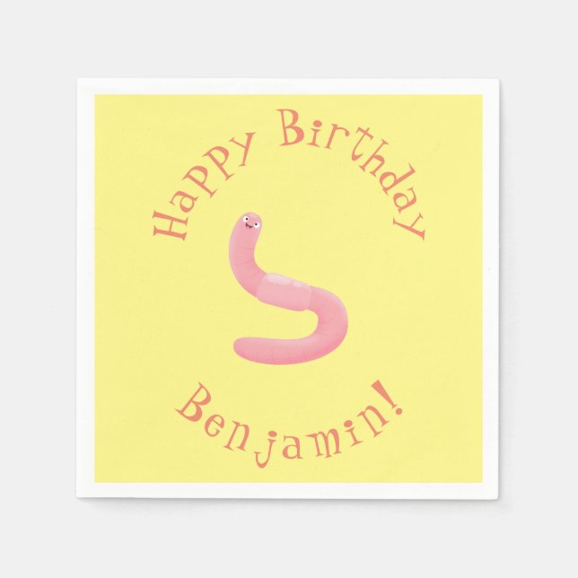 Cute happy pink earthworm cartoon napkins (Front)