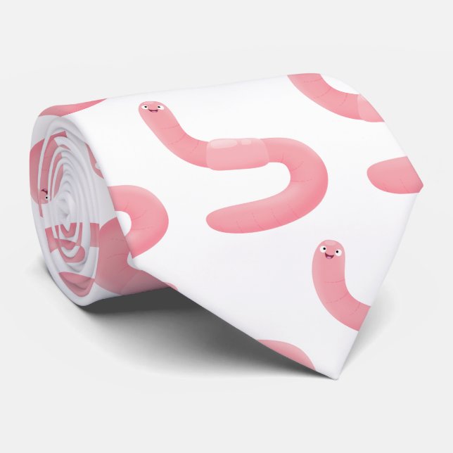Cute happy pink earthworm cartoon neck tie (Rolled)