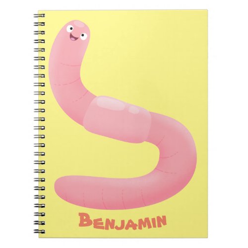 Cute happy pink earthworm cartoon notebook